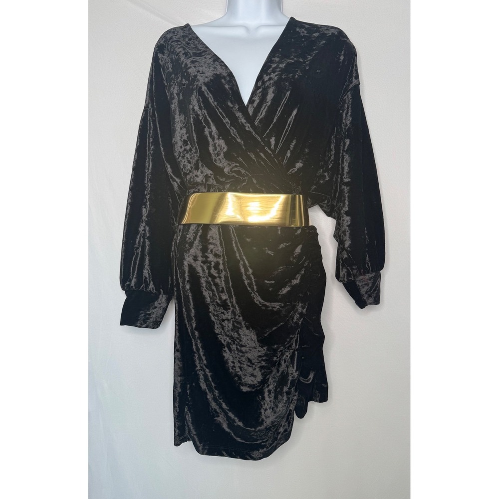 Zara Basic Mini Dress Gold Belt Womens XS Black Velvet Party Glam Night Out